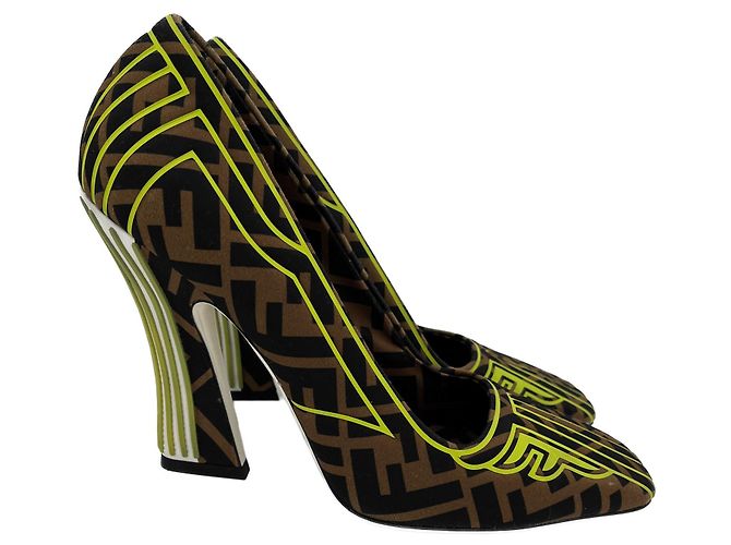 Fendi Pumps in pelle e tessuto 39 Jacquard marrone Multicolore - vista 2