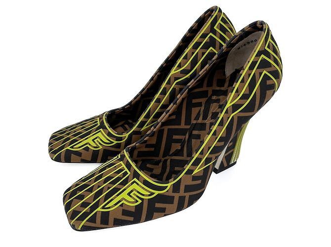 Fendi Pumps in pelle e tessuto 39 Jacquard marrone Multicolore - vista 5