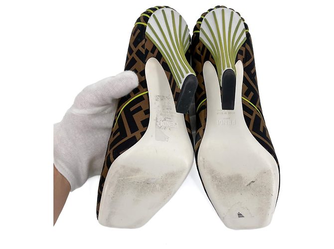 Fendi Pumps in pelle e tessuto 39 Jacquard marrone Multicolore - vista 7