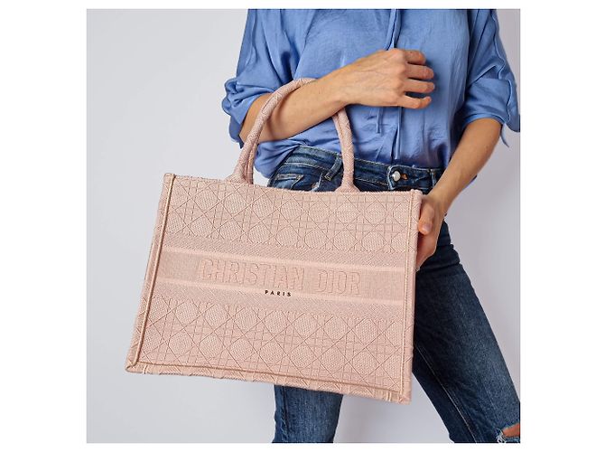 Dior Mittelgroße bestickte Canvas-Tasche Book Tote in Pink - Ansicht 4