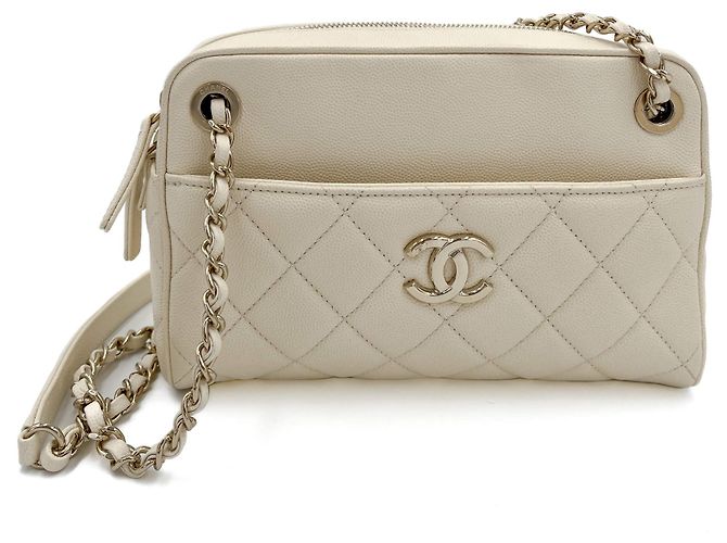 Chanel Borsa a tracolla in pelle caviar Off-White Bianco sporco - vista 7