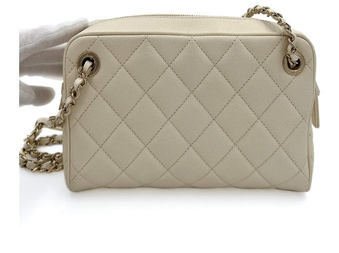 Chanel Borsa a tracolla in pelle caviar Off-White Bianco sporco - vista 9