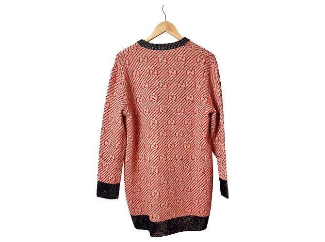 Gucci Gestreiftes Wollkleid GG L Rot - Ansicht 3