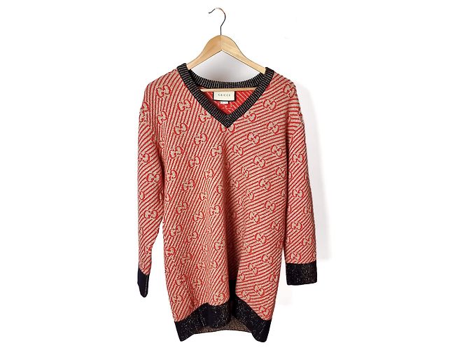 Gucci Gestreiftes Wollkleid GG L Rot - Ansicht 4