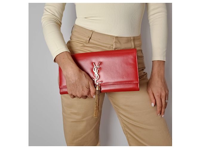 Saint Laurent Clutch in pelle Kate con patta rossa Rosso - vista 2