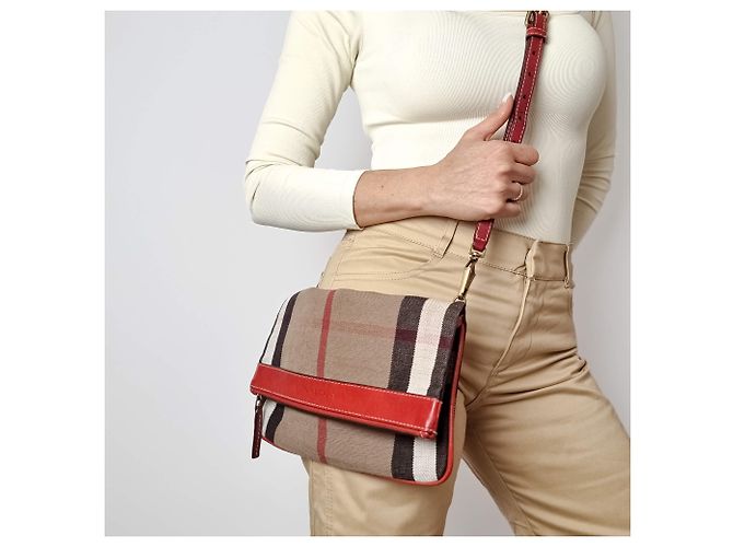 Burberry Borsa a tracolla in tela a quadri beige Archive Rosso - vista 2