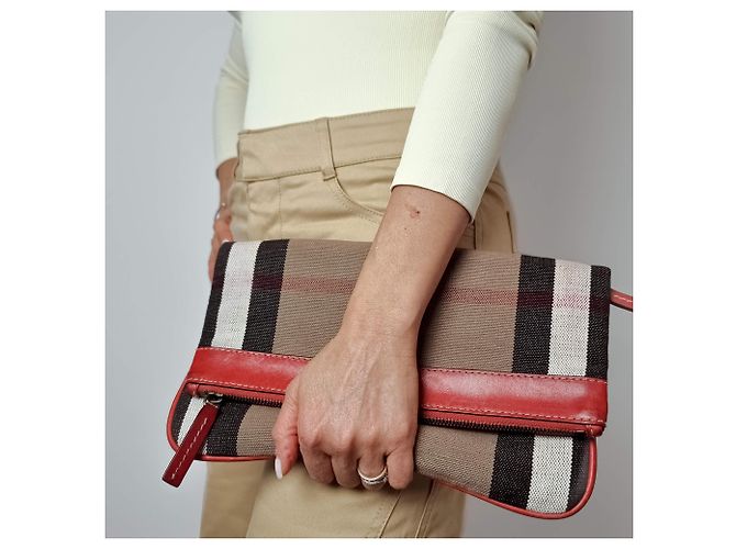Burberry Borsa a tracolla in tela a quadri beige Archive Rosso - vista 3