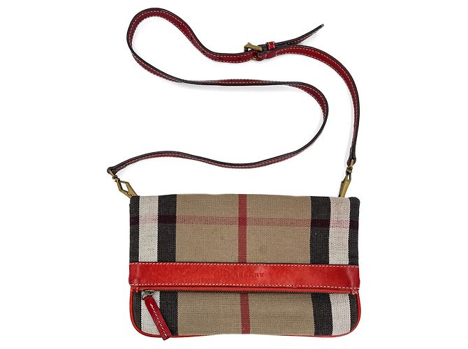 Burberry Borsa a tracolla in tela a quadri beige Archive Rosso - vista 4