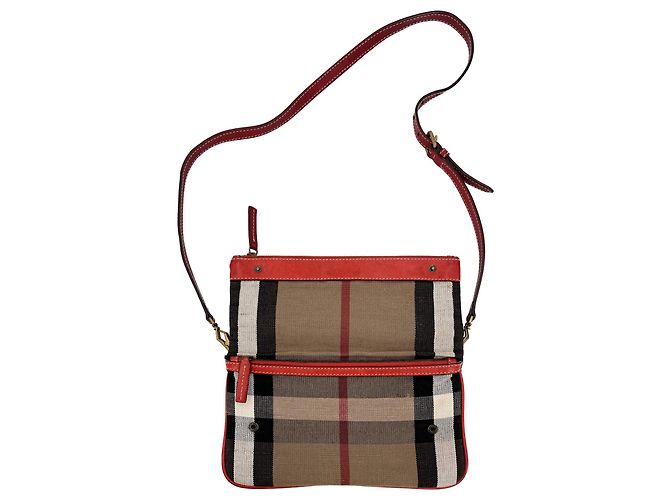 Burberry Borsa a tracolla in tela a quadri beige Archive Rosso - vista 5