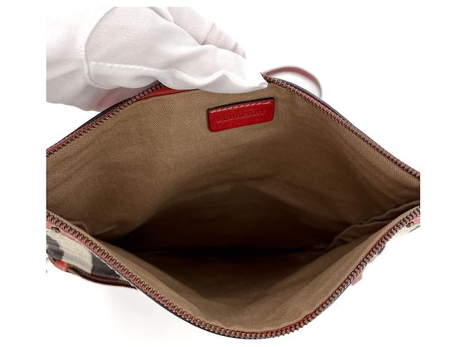 Burberry Borsa a tracolla in tela a quadri beige Archive Rosso - vista 7