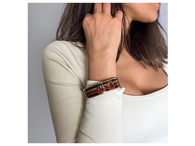 Hermès Bracciale in metallo placcato oro Emanel, carrozza rossa multicolore - vista 4