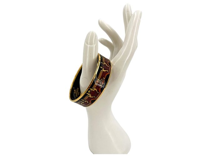 Hermès Bracciale in metallo placcato oro Emanel, carrozza rossa multicolore - vista 6