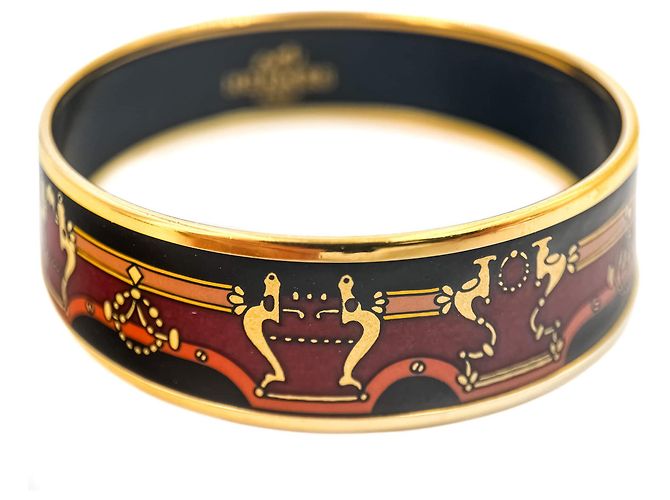 Hermès Bracciale in metallo placcato oro Emanel, carrozza rossa multicolore - vista 7