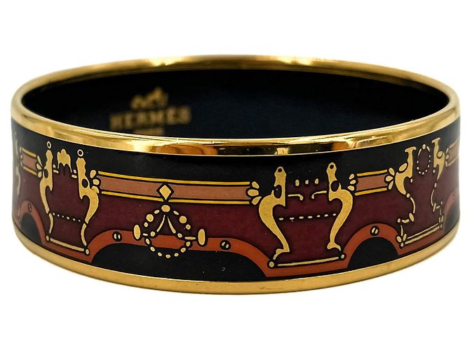 Hermès Bracciale in metallo placcato oro Emanel, carrozza rossa multicolore - vista 8
