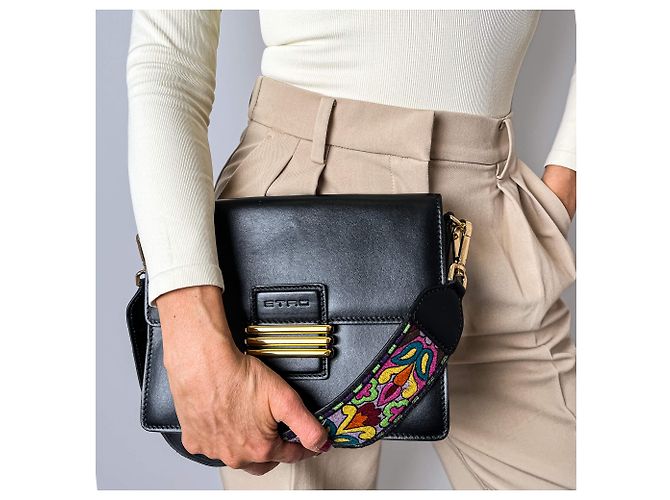 Etro Borsa a spalla in pelle arcobaleno nera Nero - vista 4