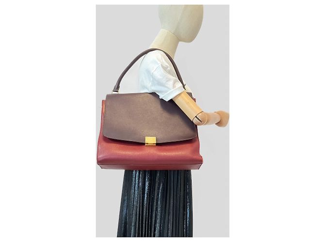 Céline Trapeze Große Leder-Handtasche in Trikolore Bordeaux - Ansicht 2
