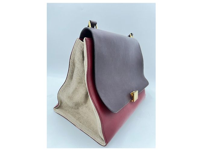 Céline Trapeze Große Leder-Handtasche in Trikolore Bordeaux - Ansicht 4