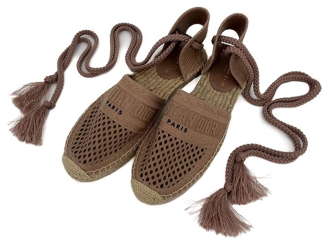 Dior Sandali espadrilles ricamati in tela 40 rosa polveroso - vista 2