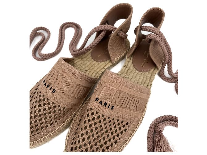 Dior Sandali espadrilles ricamati in tela 40 rosa polveroso - vista 3