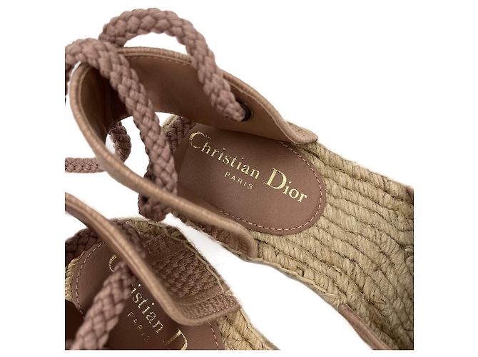 Dior Sandali espadrilles ricamati in tela 40 rosa polveroso - vista 4