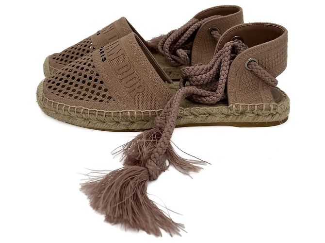 Dior Sandali espadrilles ricamati in tela 40 rosa polveroso - vista 5