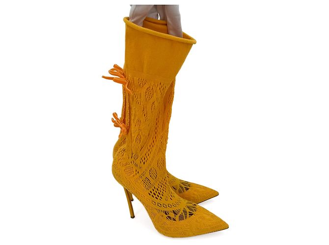 Casadei Botas de tacón alto de tela 41 Amarillo - vista 2