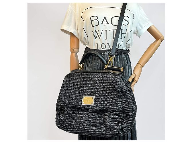 Sicily Dolce & Gabbana Borsa a mano in rafia extra large con manico nero Sicilia - vista 2