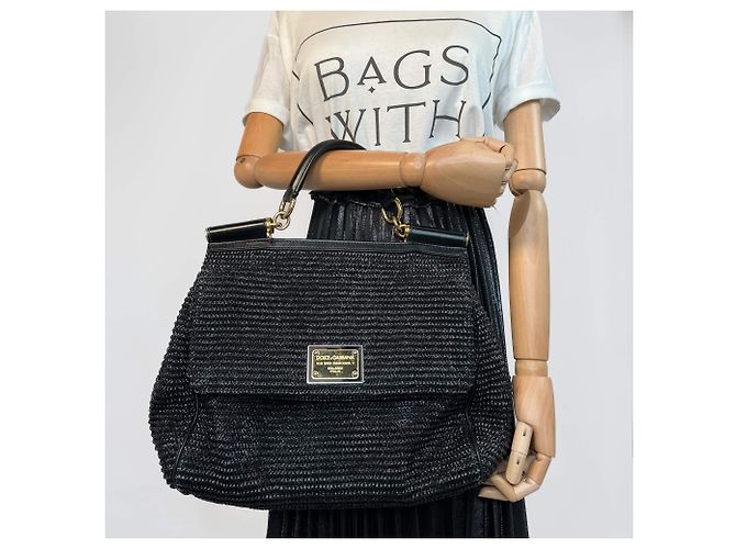 Sicily Dolce & Gabbana Borsa a mano in rafia extra large con manico nero Sicilia - vista 3