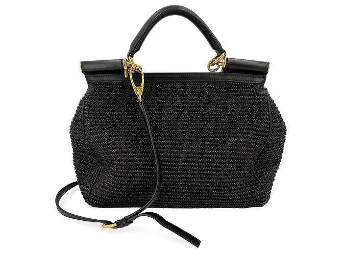 Sicily Dolce & Gabbana Borsa a mano in rafia extra large con manico nero Sicilia - vista 5