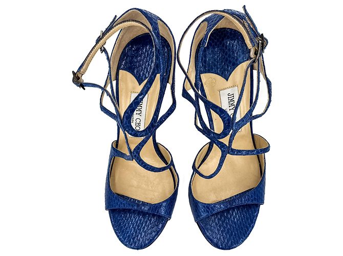 Jimmy Choo Sandali in pelle esotica Lance 40 Tacco 10 cm Blu - vista 4