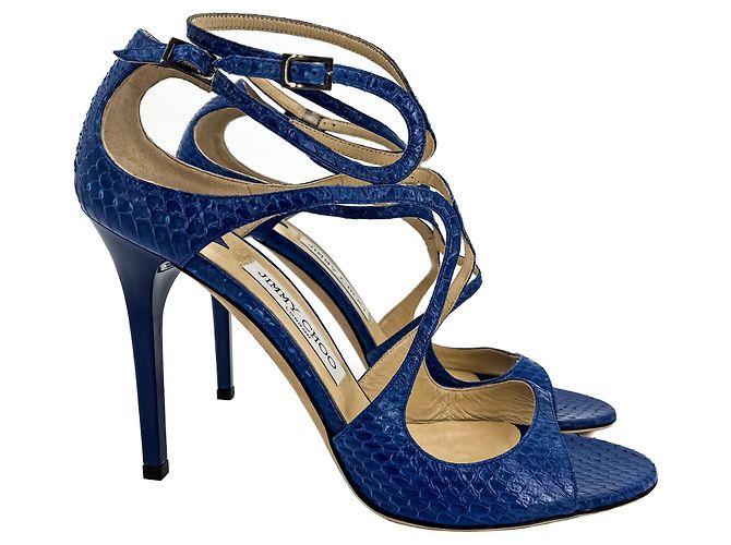 Jimmy Choo Sandali in pelle esotica Lance 40 Tacco 10 cm Blu - vista 5