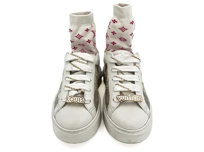 Louis Vuitton Leder-Sneaker mit Socken 39 Monogram Weiß - Ansicht 3