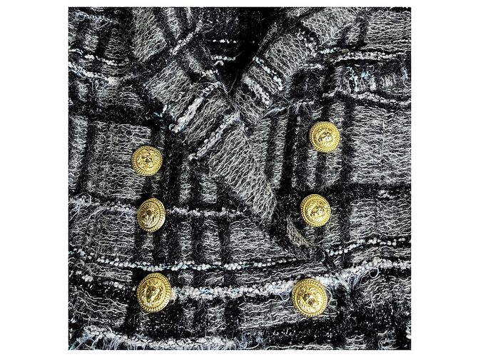 Balmain Doppelt gefütterte Karierte Tweed- und Viskose-Blazer 38 Schwarz & Weiß - Ansicht 7