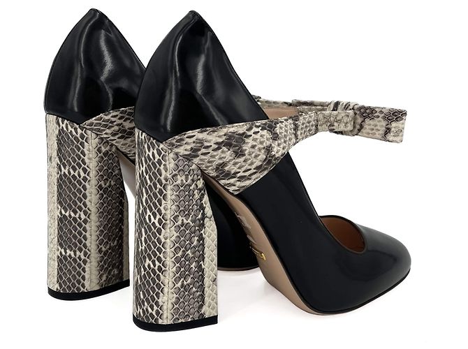 Gucci Mary Jane Leather & Exotic Strap Pump 39 Black & White - view 4