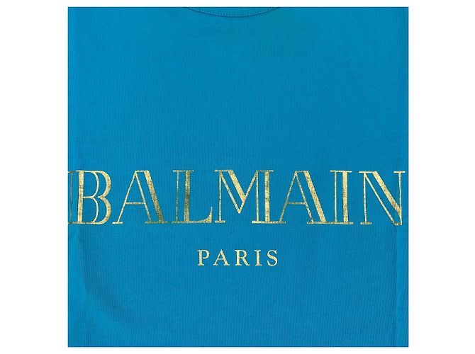 Balmain Camiseta sin mangas azul de algodón con botones de león dorado - vista 5