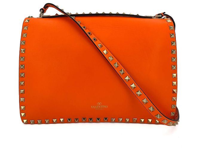 Valentino Garavani Bolsa de ombro com aba 2 vias em couro de bezerro Rockstud laranja neon - vista 5