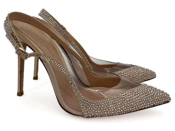 Gianvito Rossi Décolleté in pelle rosa con cinturino slingback e cristalli 40 - vista 3