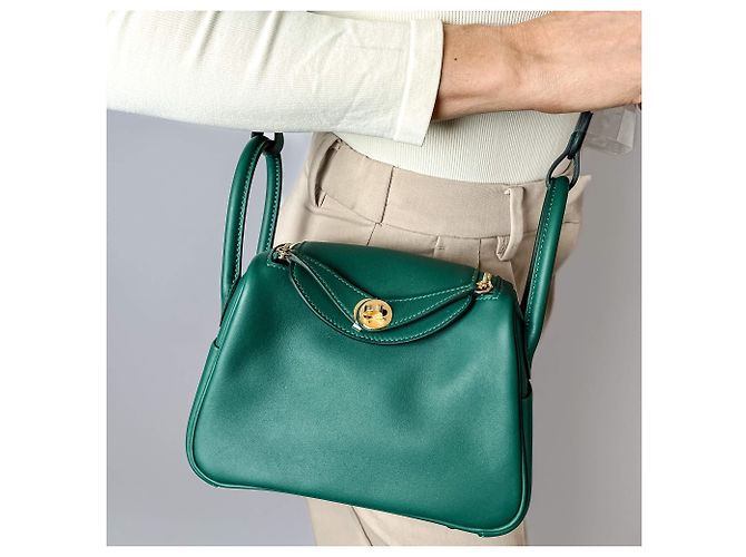 Hermès Lindy Mini Swift Pelle Crossbody Verde - vista 2