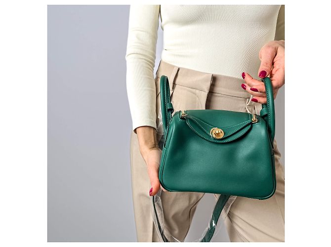 Hermès Lindy Mini Swift Pelle Crossbody Verde - vista 3