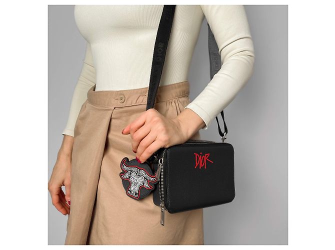 Dior x Shawn Stussy Borsa a tracolla in pelle 2 vie blu - vista 3