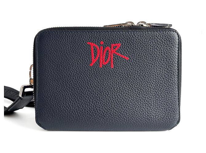 Dior x Shawn Stussy Borsa a tracolla in pelle 2 vie blu - vista 4