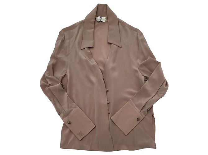 Fendi Camicia a maniche lunghe in seta 40 beige - vista 4