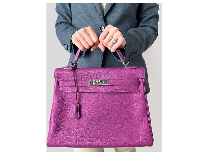Hermès Kelly 32 Borsa a mano in pelle Togo a 2 manici Anemone Porpora - vista 2