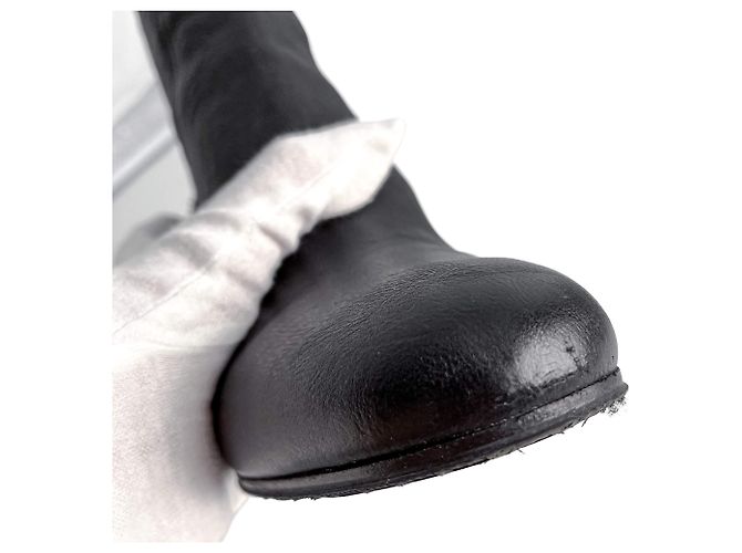 Timeless Chanel Botas de tornozelo plataforma em pele de cabra e vitela, tamanho 39, preto e branco - vista 8