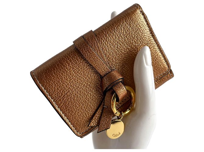 Chloé Alphabet Mini Leather Folding Wallet Metallic Rose - view 3