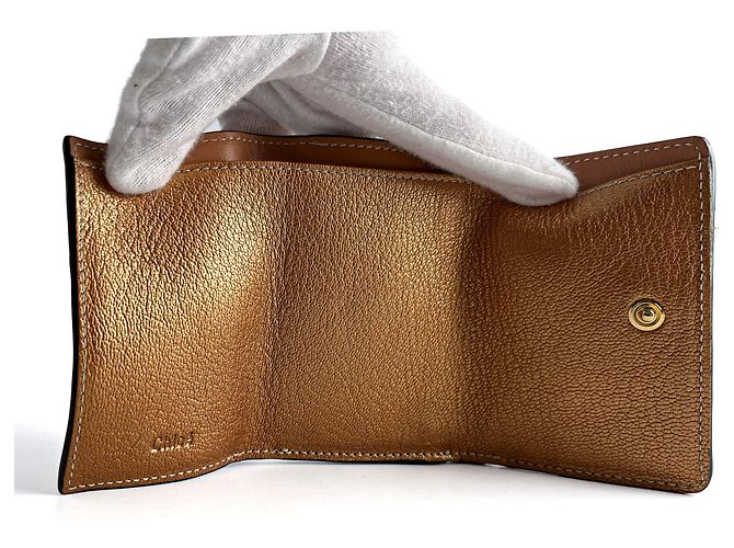 Chloé Alphabet Mini Leather Folding Wallet Metallic Rose - view 7