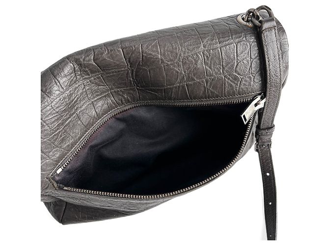 Saint Laurent Bolsa de ombro com aba 2 vias em couro de bezerro grained croco médio Niki cinza - vista 12