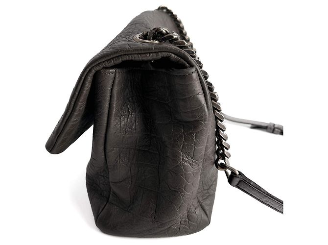 Saint Laurent Bolsa de ombro com aba 2 vias em couro de bezerro grained croco médio Niki cinza - vista 5