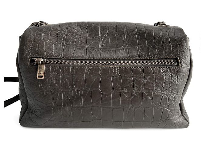 Saint Laurent Bolsa de ombro com aba 2 vias em couro de bezerro grained croco médio Niki cinza - vista 6