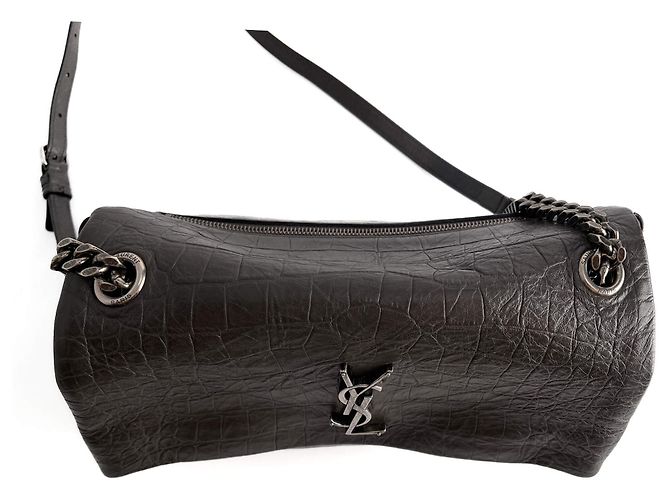Saint Laurent Bolsa de ombro com aba 2 vias em couro de bezerro grained croco médio Niki cinza - vista 7